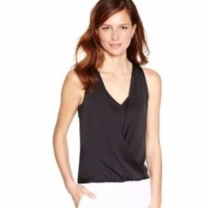 WHITE HOUSE BLACK MARKET Drape Front Silky Blouse Black Size Small
